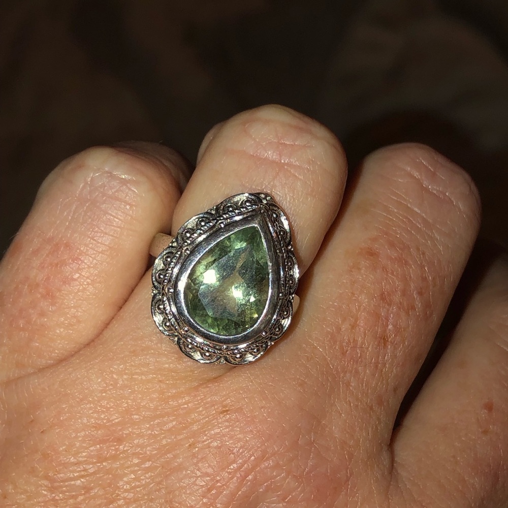 Pear Shape prasiolite Sterling Silver ring